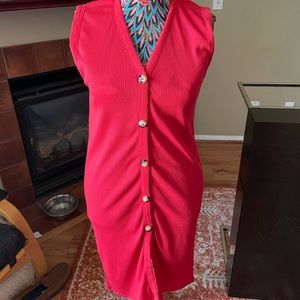 Zara red knit sleeveless button midi dress small